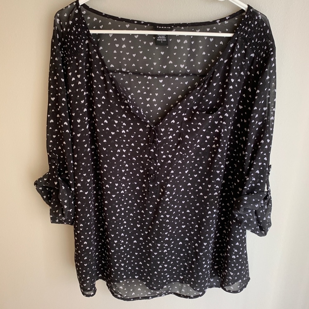Torrid semi sheer heart print chiffon blouse